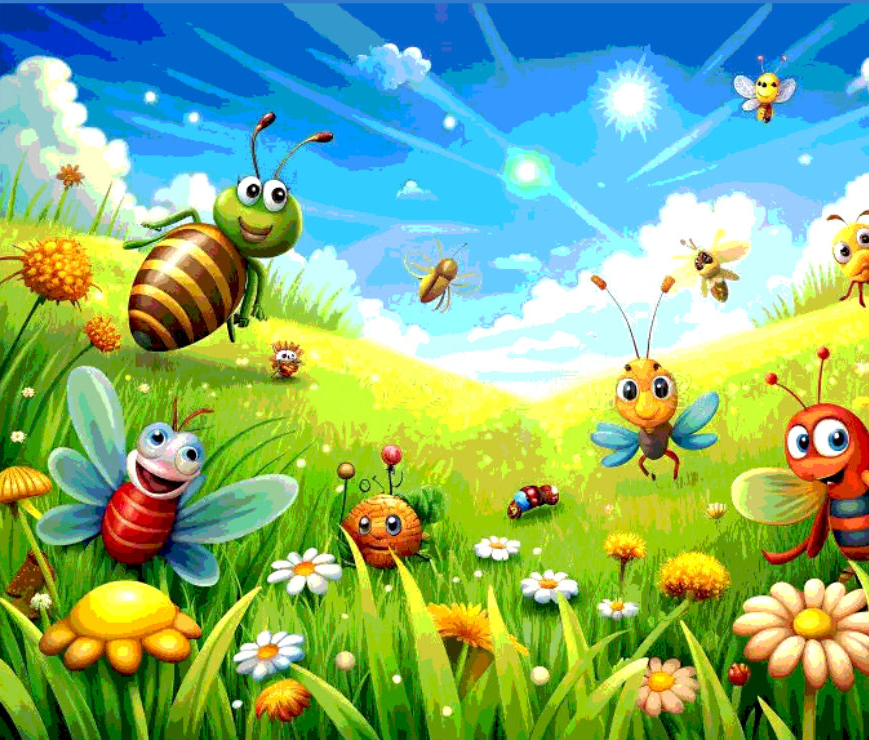 Illustrated meadow with insects